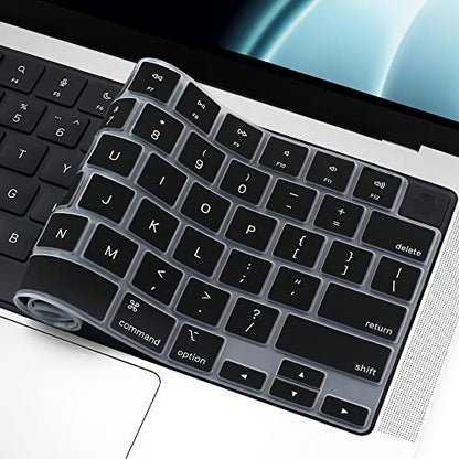 ProElife Keyboard Cover Skin for MacBook Air 13/15 Inch M5 M4, Black | US Enter, Ultra Thin (0.26 mm), Silicone Protective Skin, Easy to Apply, Washable & Reusable, Dust-proof, Precision Molded - color: Black