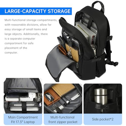 Laptop Backpack for Men, Business Backpack with USB Charging for 15.6 Inch Computer Bag, 30L Black Lightweight Anti-theft Water-Resistant Backpack, Suitable Business Work College Travel