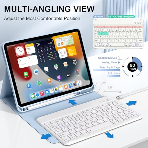 Keyboard Case for iPad (A16) 11th Gen 11 Inch 2025, iPad 10th Generation 10.9 inch 2022 with Pencil Holder, Wireless Keyboard and Slim Lightweight Soft Cover Auto Wake/Sleep, Blue - color: Blue