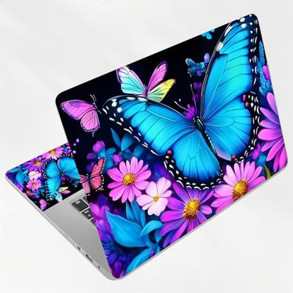 Neon Butterfly Purple Bloom Universal Laptop Skin Sticker 3PCS, Protective Decal Trim-to-Fit 11.6" 13.3" 14" 15.6" Laptop Vinyl Cover, Removable Anti-Scratch Computer Decal Protector - color: Neon Butterfly Purple Bloom