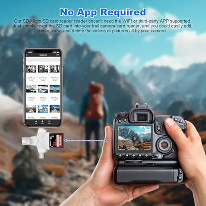 SD/Micro SD Card Reader for iPhone/iPad/Android/Mac/Computer/Camera, 4 in 1 Triangle Portable Memory Card Reader, Compatible with TF Cards&Trail Camera Viewer, Plug and Play, No App Required - color: Silver