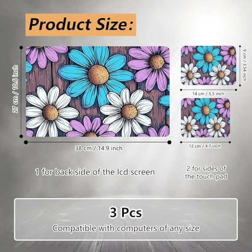 Laptop Skin Sticker for 12.1”-15.6“ Laptops (Fits 13”, 13.3”, 14”, 15”, 15.4”) | Protective Universal Reusable Vinyl Art Decal Cover | Waterproof & Scratch-Resistant-Purple Blue White Daisy on Wood - color: Purple Blue White Daisy on Wood