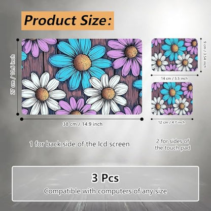 Laptop Skin Sticker for 12.1”-15.6“ Laptops (Fits 13”, 13.3”, 14”, 15”, 15.4”) | Protective Universal Reusable Vinyl Art Decal Cover | Waterproof & Scratch-Resistant-Purple Blue White Daisy on Wood - color: Purple Blue White Daisy on Wood