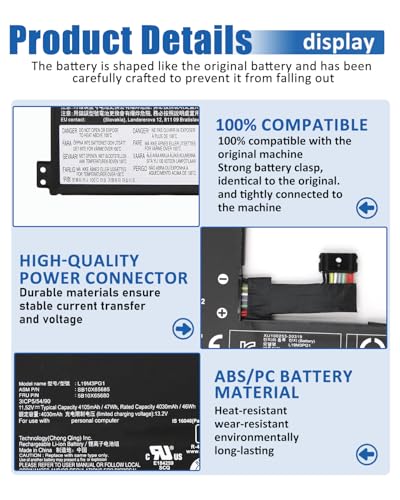47Wh L19M3PG1 L19C3PG1 L19L3PG1 Battery Replacement for Lenovo 100e 300e Chromebook 2nd Gen AST 82CD 82CE ideapad 3 CB-11AST05 82H4 Series SB10X68685 5B10X65680 5B10X65684 5B11A25390 - 11.52V 4105mAh - size: 8.50*4.88*0.19 IN L19M3PG1