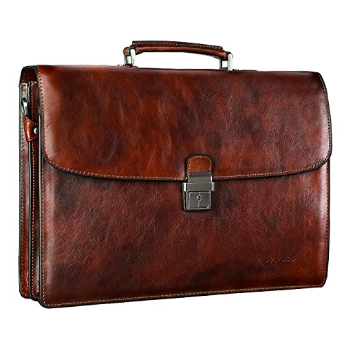 Banuce Italian Full Grain Leather Briefcase for Men Fits 15.6 inch Laptop | Travel-friendly Luggage Strap,15.6 inch Lawyer Briefcase,Anti-Theft Key Lock,Expandable,Detachable Strap,Work,Business Travel