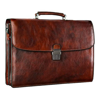 Banuce Italian Full Grain Leather Briefcase for Men Fits 15.6 inch Laptop | Travel-friendly Luggage Strap,15.6 inch Lawyer Briefcase,Anti-Theft Key Lock,Expandable,Detachable Strap,Work,Business Travel