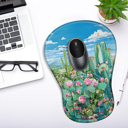 YIWEI Ergonomic Mouse Pad with Wrist Rest for Carpal Tunnel Pain Relief | Memory Foam Wrist Support,Non-Slip Rubber Base, Keyboard Computer Mousepad,Lycra Cloth Surface,Gaming Home Office - color: Cactus