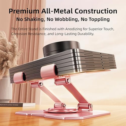 360° Rotatable Metal Tablet Stand, Adjustable Folding Desktop Stand for iPad/iPhone/Switch, Universal Use for Office/Movie/Studying/Drawing/Gaming - color: Black