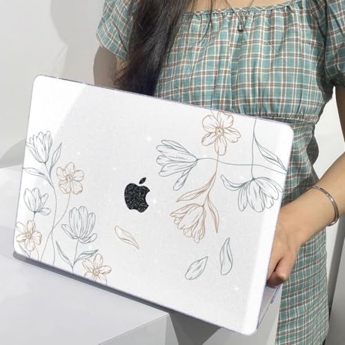 Compatible with MacBook Air 13 Inch M1 Case 2021 2020 2019 2018 Release A2337 A2179 A1932 Touch ID, Shiny Crystal Pattern Plastic Hard Shell Case for MacBook 13 inch Air M1, Line Flower - color: Line Flower