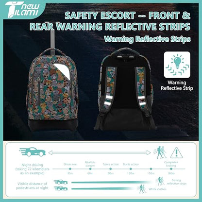 NEW TILAMI 18 Inch Rolling Backpack with Lunch Bag for Girls Boys School | 6-Wheel Stair-Climbing Girls Boys Carry-on Suitcase Water-Resistant Adjustable Trolley Handle Wheels School Travel Camping - color: Cats Cute