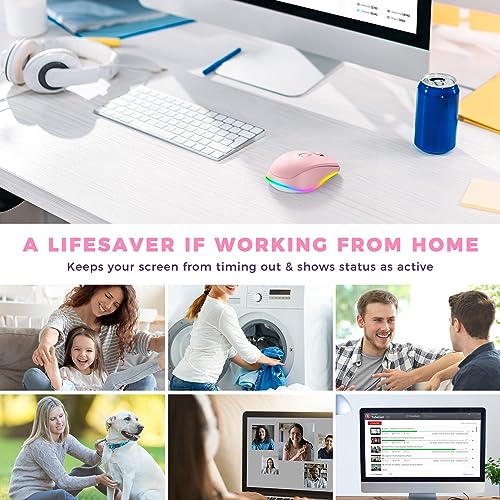 PEIOUS Mouse for Laptop, Wireless Mouse Jiggler - LED Wireless Mice with Build-in Mouse Jiggler Mover, Rechargeable Moving Mouse for Laptop Undetectable Keeps Computer Awake - Pink - color: Pink