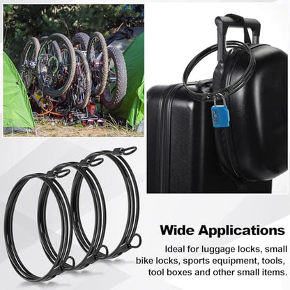 12 Pack Security Cable Luggage Lock with Loops 4 ft 3mm Braided Steel Coated Bike Cable Wire Double Loop Anti Theft Safety for U Lock, Padlock and Disc(Black) - color: Black, size: 4 ft