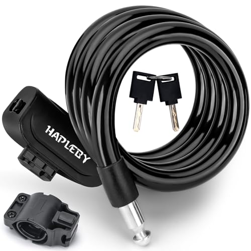 Hapleby Premium Bike Lock with 2pcs Keys, Professional Bike Cable Lock of 4 Feet, Heavy Duty Bicycle Lock Cable for Strong Anti-Theft, Come with 1PCS Mounting Bracket