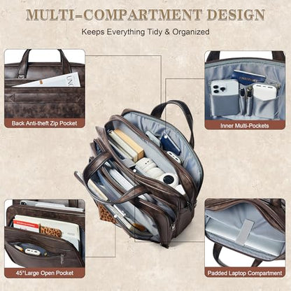 Leather Messenger Bag for Men&Women 17 Inch Leather Laptop Bag,Water-Resistant Large Shoulder Satchel Office,Work - color: Coffee