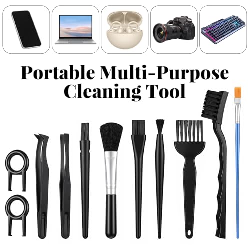 11 Pcs Mini Keyboard Cleaning Brushes Kit, Mini Anti Static Brush with Keycap Puller Tweezers, Dust Cleaning Brushes for Electronic Devices Computer Motherboard Fans Camera Small Space