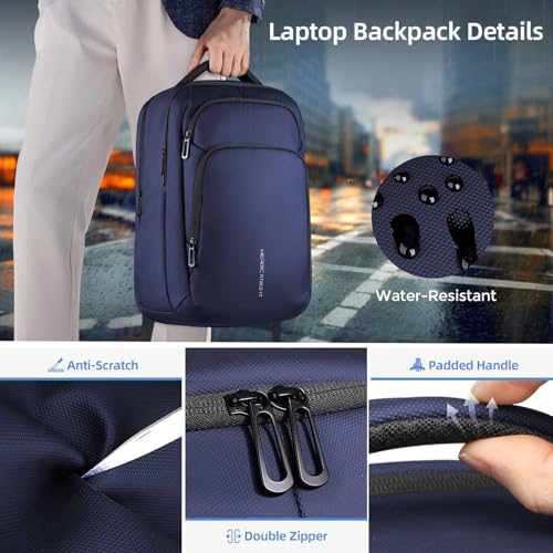 17.3 Inch Laptop Backpack for Men Women, 30L Travel Backpack | Carry-On Flight Approved,Work Computer Backpack with USB A&C Port,Business Laptop Bag,WaterResistant Anti-Theft Daypack - color: Blue