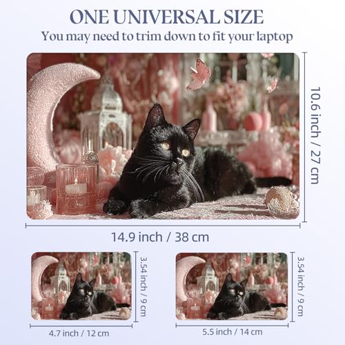 Universal Laptop Skin Sticker Decal,15.6 Inch Laptop Vinyl Cover for 13" 14" 15.6" Laptop,Scratch-Resistant Waterproof Protector Wrap,Reusable with Wrist Pads,Black Cat in Pink Moonlight - color: Black Cat in Pink Moonlight