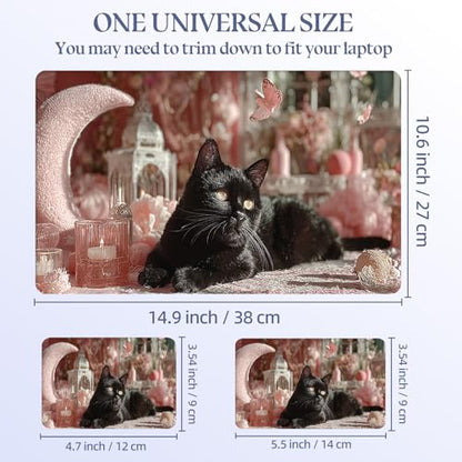 Universal Laptop Skin Sticker Decal,15.6 Inch Laptop Vinyl Cover for 13" 14" 15.6" Laptop,Scratch-Resistant Waterproof Protector Wrap,Reusable with Wrist Pads,Black Cat in Pink Moonlight - color: Black Cat in Pink Moonlight