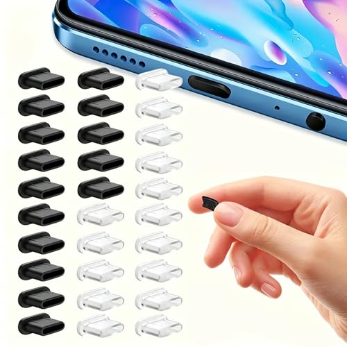 USB C Dust Plug, Flexible Type C Port Covers for Phones Tablets Kindle, Anti Scratch Charging Port Protector Caps Keep Ports Clean, Reusable Device Dust Covers for Travel Office, 15Black 15transparent - size: 30PC