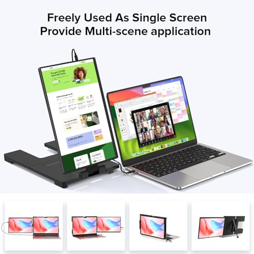 UPERFECT Laptop Screen Extender, 2K 14" 360° Unique Swivel Hinge | 180° Automatic Rotation, 2240x1400 QHD IPS Portable Monitor for 14"-17'' Laptops, USB-C & MINI HDMI (Only One Screen) - size: 14