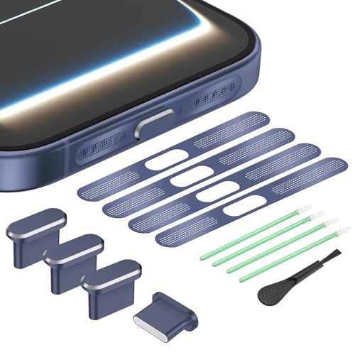 for iPhone 17 Pro Max Speaker Cover with USB C Dust Plug, Deep Blue, 4 Pack | USB C Port Cover with Speaker Dust Cover for iPhone 17 Pro Max, Type C Charging Port Cover/Aluminum Type C Plug Cover - color: Deep Blue