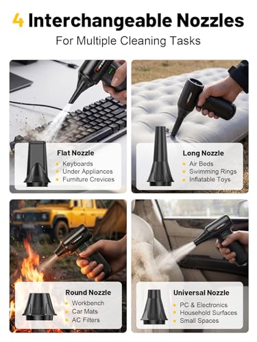 X213 Compressed Air Duster, 130000RPM, 3-Speed Adjustable, Electric | Mini Air Blower, Rechargeable, 4 Nozzles, Cordless, 0.5lb Portable, for Computer, Keyboard, House, Outdoor and Car