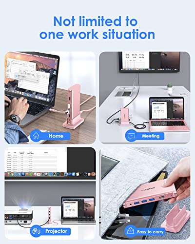 LENTION USB C Docking Station with 100W PD, 4K HDMI, Gigabit Ethernet, USB 3.0/2.0, Aux Adapter for 2026-2016 MacBook Pro, 2026-2018 Mac Air/Surface/Steam Deck, More, Stable Driver Certified - color: Rose Gold