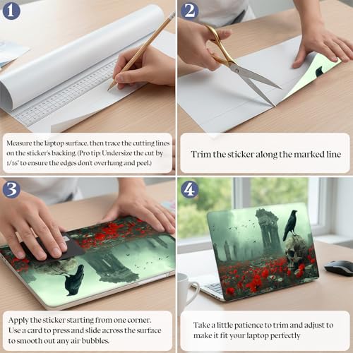 Universal Laptop Skin Sticker Decal,15.6 Inch Laptop Vinyl Cover for 13" 14" 15.6" Laptop,Scratch-Resistant Waterproof Protector Wrap,Reusable with Wrist Pads,Poppy Ruins Raven - color: Poppy Ruins Raven