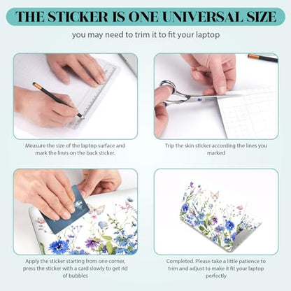 Laptop Skin Sticker Decal, 12" 13" 13.3" 14" 15" 15.4" 15.6 inch Universal Vinyl Notebook Skin Sticker Cover Art Protector Decal with Free 2 Wrist Pads, Beautiful Floral White - color: Beautiful Floral White