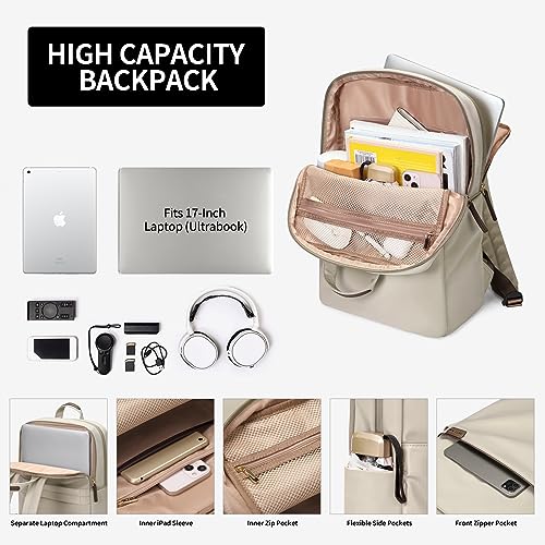 GOLF SUPAGS Travel Laptop Backpack for Women Anti Theft Slim Durable College Bookbag Business Computer Bag Fit 17Inch Notebook (Apricot, 17Inch) - color: Apricot, size: 17 Inch