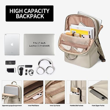 GOLF SUPAGS Travel Laptop Backpack for Women Anti Theft Slim Durable College Bookbag Business Computer Bag Fit 17Inch Notebook (Apricot, 17Inch) - color: Apricot, size: 17 Inch