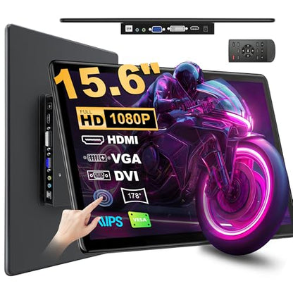 15.6" Touchscreen Monitor,VGA DVI HDMI VESA for Industrial (dark black) | 10-point touch,Quick response,Dual-Speaker,178°viewing angle,400nits,2000:1,72%NTSC,IPS,remote control,PC,Laptop,RPi,POS - color: dark black