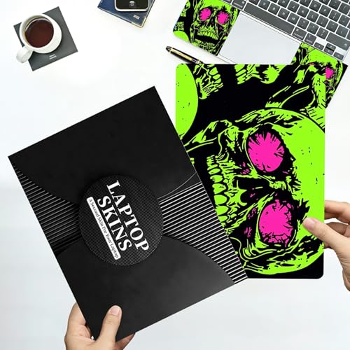 Universal Laptop Skin Sticker with 2 Wrist Pad Decals, 3-Piece Removable Vinyl Laptop Cover, Neon Green Skull Waterproof Anti-Scratch, Easy-Trim Fit for 13.3" 14" 15.6" Laptops - color: Neon Green Skull