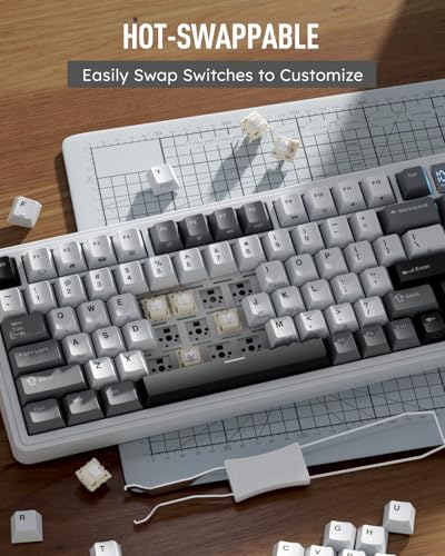 RK ROYAL KLUDGE M100 Wireless Mechanical Keyboard w/Screen & Dual Knobs, Tri-Mode Gasket Mount Gaming Keyboard with Number Pad, Hot Swappable Cream Switch, White - color: White