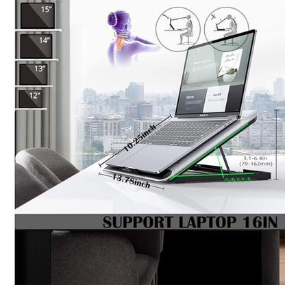 16inch Single Fan Lap Chill Mat - Aluminum Panel Laptop Cooling Pad, Heat Protection Laptop Cooler, Adjustable Foldable Long Stand, Fans Switch with dimmable-Speed, USB-A Connection Laptop Fan - color: Silver 1Fan 16inch