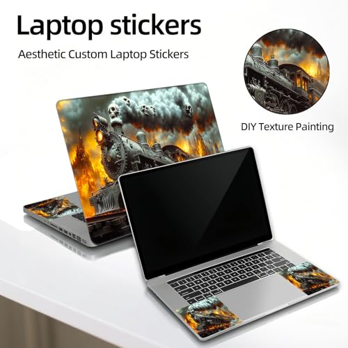 Universal Laptop Skin Sticker Decal, 12"-15.6" Aesthetic Vinyl Wrap, Skull Steam Train Fire Waterproof Notebook Cover Art Protector for MacBook HP Dell Lenovo, Fits 13" 14" 15" 15.6" - color: Skull Steam Train Fire