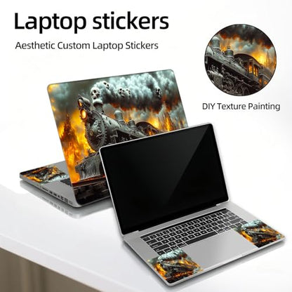 Universal Laptop Skin Sticker Decal, 12"-15.6" Aesthetic Vinyl Wrap, Skull Steam Train Fire Waterproof Notebook Cover Art Protector for MacBook HP Dell Lenovo, Fits 13" 14" 15" 15.6" - color: Skull Steam Train Fire