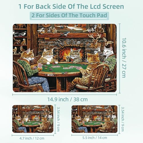 Universal Laptop Skin Decal, 3-Piece Vinyl Protector for 12 13 14 15.6" Notebook, Waterproof Anti-Scratch, Easy Trim & Bubble-Free Finish, Group of Cats Playing Poker - color: Group of Cats Playing Poker