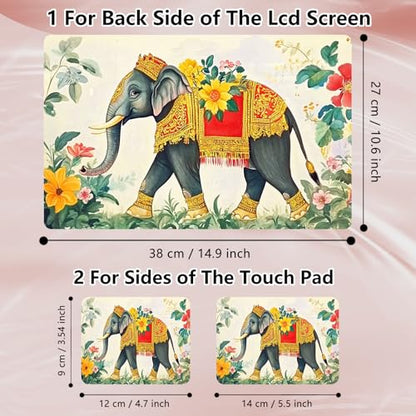 Laptop Skin Sticker Decal 12" 13" 13.3" 14" 15" 15.6",Waterproof Scratch Resistant Vinyl,Reusable Easy to Apply,for MacBook HP Dell Notebooks Netbooks Laptop,2 Wrist Pads,Elephant Flower - color: Elephant Flower