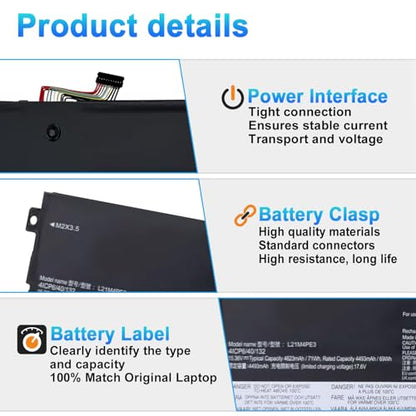 L21M4PE3 L21B4PE2 Laptop Battery for Lenovo IdeaPad Yoga 7 16IAP7 | 14IAL7 14ARB7 82QG 82QF Series L21L4PE0 SB11F38368 5B11F38367 15.36V 71Wh 4623mAh - size: 11.02*4.13*0.20inch L21M4PE3