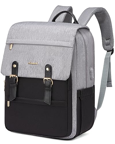 LOVEVOOK Laptop Backpack for Women, 15.6 Inch Vintage Travel Backpack Purse – Airline Approved Large Computer Bag, Lightweight for Nurse Teacher - color: Grey&black, size: 15.6 Inch