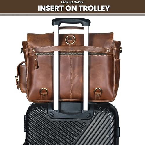 Leather Messenger Bag for Men and Women, Leather Briefcase with Laptop Bag, Shoulder Bag, Office with Adjustable Strap - color: Light Brown