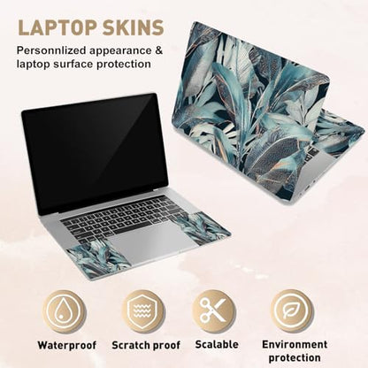 PLIGREAT 15 Inches Tropical Leaves Laptop Decal Sticker Skin Cover, 3D Leaves Pattern Laptop Skin Stickers Fits 12" to 15" Laptops Universal Waterproof Removable Notebook Art Protector, Blue Grey - color: Blue Grey