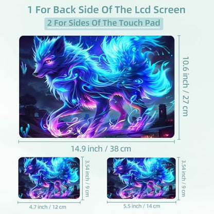 Universal Laptop Skin Decal, 3-Piece Vinyl Protector for 12 13 14 15.6" Notebook, Waterproof Anti-Scratch, Easy Trim & Bubble-Free Finish, Glowing Blue Wolf - color: Glowing Blue Wolf