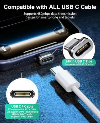 USB C Magnetic Charging Cable 240W [2Pack, 6ft] 24Pin USB C Magnetic Cable to USB C Fast Charger Data Cable, Magnetic Tip Fit All USB-C Cable for iPhone 17 16 15 Pro Max iPad MacBook, Sumsung,Laptop - size: 6FT