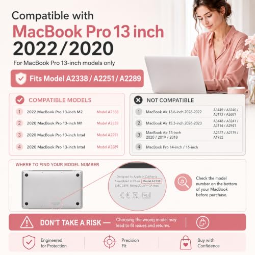 Batianda Heavy Duty Case for MacBook Pro 13 inch 2022 2020, Pink | Ergonomic Foldable Stand Holds 22 lbs, Shockproof Bumper, Matte Translucent Hard Shell, Fits M1/M2 A2338/A2251/A2289 Model - color: Rose