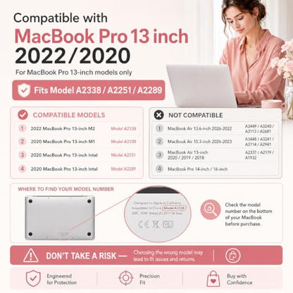 Batianda Heavy Duty Case for MacBook Pro 13 inch 2022 2020, Pink | Ergonomic Foldable Stand Holds 22 lbs, Shockproof Bumper, Matte Translucent Hard Shell, Fits M1/M2 A2338/A2251/A2289 Model - color: Rose