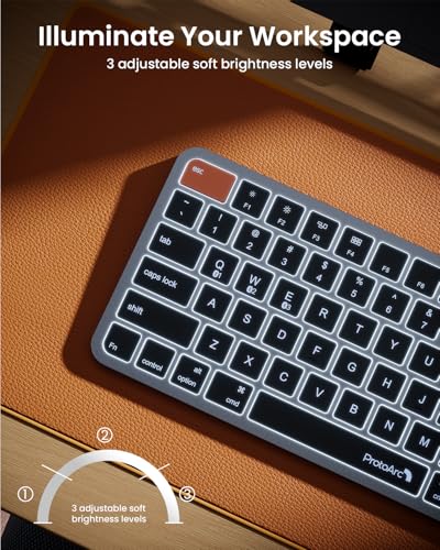 ProtoArc K90-A Backlit Bluetooth Keyboard for Mac/iPad, Space Gray | Compact Wireless Mac Keyboard, 78-Key, No Numpad, 3-Level White Led Backlight, Multi-Device, Low-Profile, Rechargeable - color: Space Gray