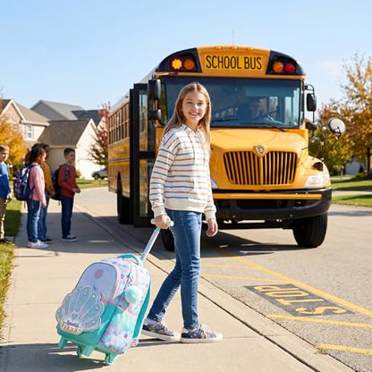 Rolling Backpack for Girls Rolling Backpack Travel Backpack with Lunch Box for Teen Girls Trolley Bag Cute Bookbag for Kids - color: lvbeike