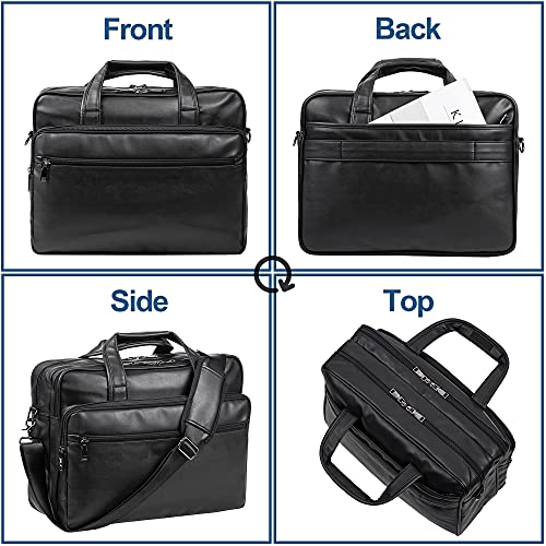 seyfocnia Leather Laptop Bag, Men's 15.6 Inche 17.3 Inche Messenger Briefcase Business Satchel Computer Handbag Shoulder Bag - color: [G]black, size: 17.3 inch